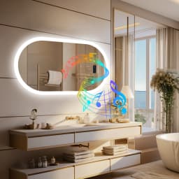 LUVODI Lighted Bluetooth Bathroom Mirror Led Backlit Illuminate Vanity Mirror with Time Date Display Anti-fog