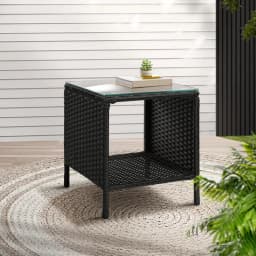 Outdoor Rattan Wicker Coffee Side Table Black Garden Patio Small Desk Storage Table