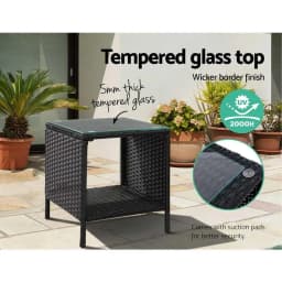 Outdoor Rattan Wicker Coffee Side Table Black Garden Patio Small Desk Storage Table