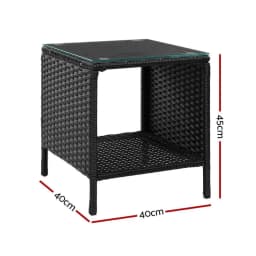 Outdoor Rattan Wicker Coffee Side Table Black Garden Patio Small Desk Storage Table