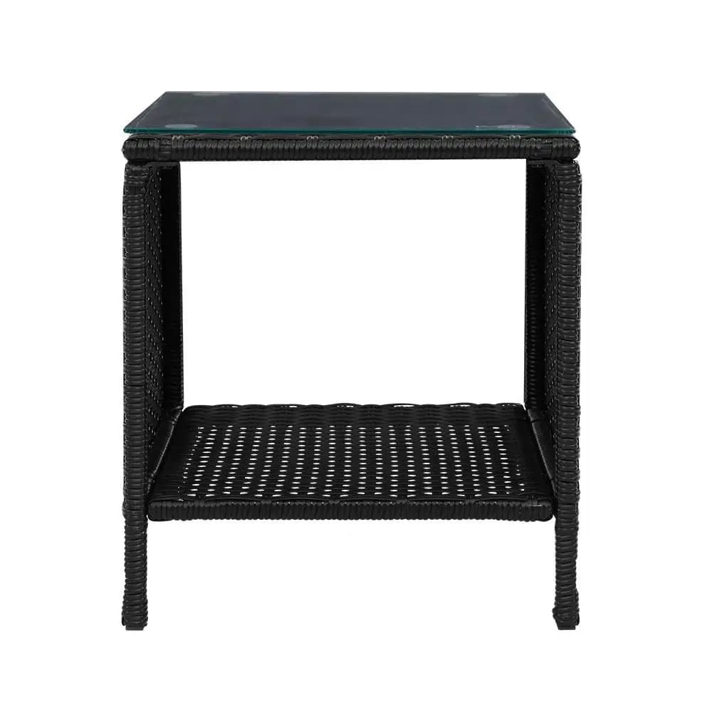 Outdoor Rattan Wicker Coffee Side Table Black Garden Patio Small Desk Storage Table
