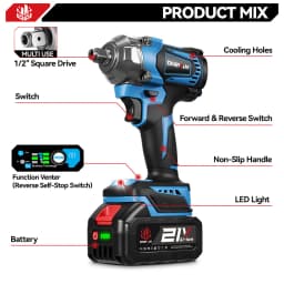 ONEVAN 1200N.M Torque Brushless Electric Impact Wrench Cordless 1/2Inch Car Repair Screwdriver Drill Tool For Makita Battery Pin