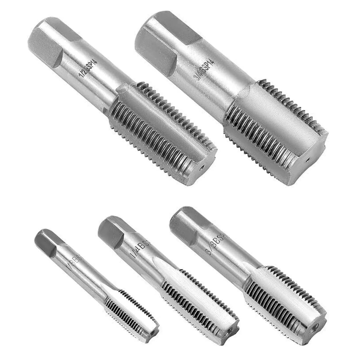 5Pc HSS Taper BSP Pipe Thread Tap Set HSS Screw Cutting 1/8" 1/4" 3/8" 1/2" 3/4"
