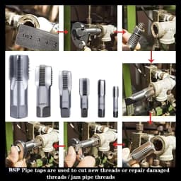 5Pc HSS Taper BSP Pipe Thread Tap Set HSS Screw Cutting 1/8" 1/4" 3/8" 1/2" 3/4"