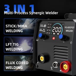 Viladepot 200A MIG Welder IGBT Inverter MIG200 3-in-1 Flux-cored Wire Without Gas/Lift TIG/MMA Welding Machine 220V