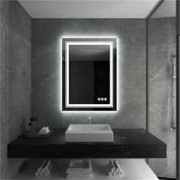 LUVODI 70*90cm Rectangle-shape Led Illuminated Bathroom Mirror for Shaving Makeup with Anti-fog Function Wall-mounted Backlit Vanity Mirror