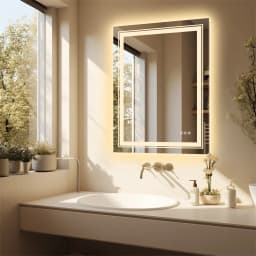 LUVODI 70*90cm Rectangle-shape Led Illuminated Bathroom Mirror for Shaving Makeup with Anti-fog Function Wall-mounted Backlit Vanity Mirror