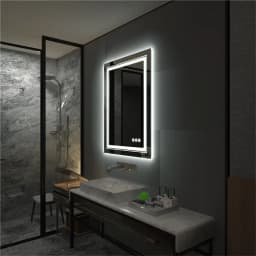 LUVODI 70*90cm Rectangle-shape Led Illuminated Bathroom Mirror for Shaving Makeup with Anti-fog Function Wall-mounted Backlit Vanity Mirror