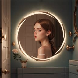 LUVODI 80CM Modern LED Bathroom Wall Mirror with Circle Backlight Illuminated Vanity Mirror with Defogging Feature for Bath