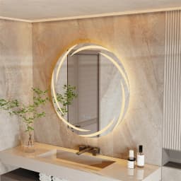 LUVODI 80CM Modern LED Bathroom Wall Mirror with Circle Backlight Illuminated Vanity Mirror with Defogging Feature for Bath