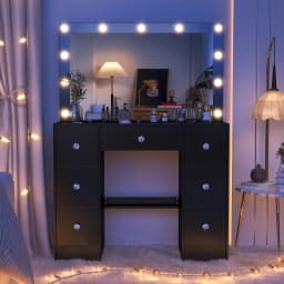 White Vanity Desk Set with 11 Led Lighted Mirror & 7 Sliding Drawers, 3 Color Dimmable, Easy Assembly Women's Bedroom Table