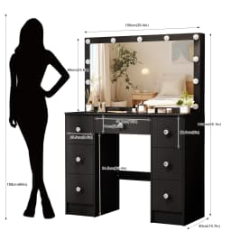 White Vanity Desk Set with 11 Led Lighted Mirror & 7 Sliding Drawers, 3 Color Dimmable, Easy Assembly Women's Bedroom Table