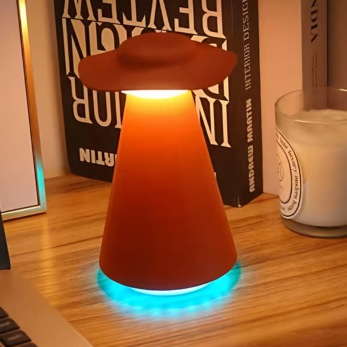 Wave Control LED Portable Table Lamp Rechargeable USB-C Bedside Lamp Simulated Flame Ambient Light for Bedroom Camping Bar
