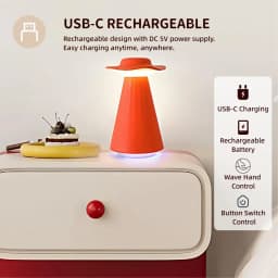 Wave Control LED Portable Table Lamp Rechargeable USB-C Bedside Lamp Simulated Flame Ambient Light for Bedroom Camping Bar