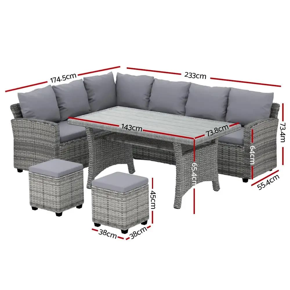 8 Seater Outdoor Wicker Dining Set Table and Chairs Patio Garden Furniture Set