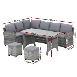 8 Seater Outdoor Wicker Dining Set Table and Chairs Patio Garden Furniture Set