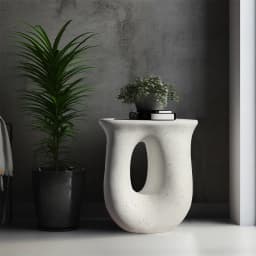 LUVODI Modern U-Shaped Geometric Concrete Accent Table Lightweight Garden Stool Decorative Side Table for Indoor And Outdoor Use