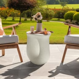 LUVODI Modern U-Shaped Geometric Concrete Accent Table Lightweight Garden Stool Decorative Side Table for Indoor And Outdoor Use