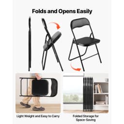 SucceBuy 4/6Pack Folding Chairs Foldable Leather Chairs with Heavy Duty Metal Frame&Padded Cushion Stackable Seats for Home Yard
