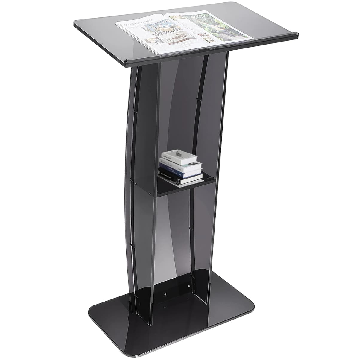SucceBuy 47" Acrylic Podium Stand Floor-Standing Clear Pulpit Acrylic Desktop Lecterns w/ Storage Shelf for Office Church School