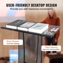SucceBuy 47" Acrylic Podium Stand Floor-Standing Clear Pulpit Acrylic Desktop Lecterns w/ Storage Shelf for Office Church School