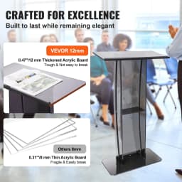 SucceBuy 47" Acrylic Podium Stand Floor-Standing Clear Pulpit Acrylic Desktop Lecterns w/ Storage Shelf for Office Church School