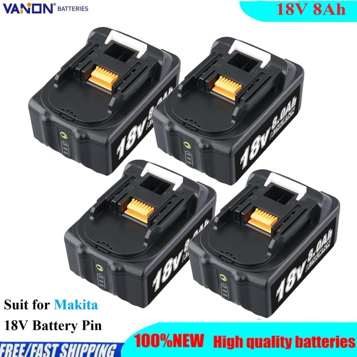 VANON 1/2/4Pack 8.0Ah Replace for Makita 18V BL1860B Battery Pin Compatible with 18Volt BL1860 BL1850 BL1850B BL1830 Power Tool