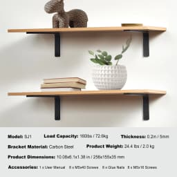 SucceBuy Shelf Bracket 12”x4”x1.6” 6 Pcs Heavy Duty Floating Shelf Brackets Brackets for Shelves 5mm Thick Matte L Shelf Bracket