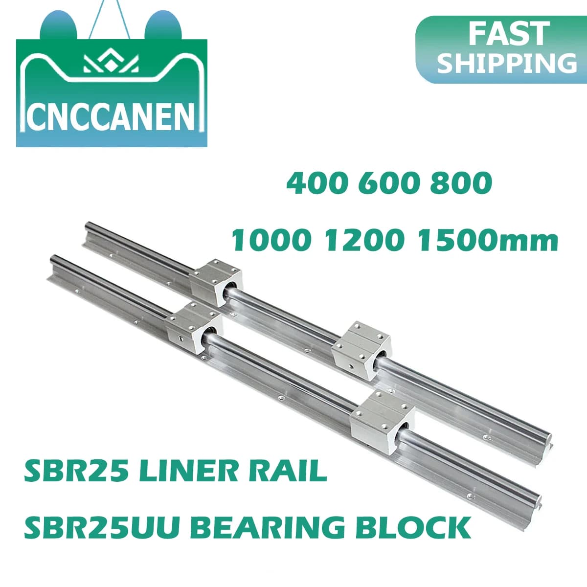 2Pcs SBR25 Linear Rail Guide 400 500 600 800 1000 1200 1500mm + 4pcs SBR25UU Linear Bearing Block Linear Rail Set CNC Part