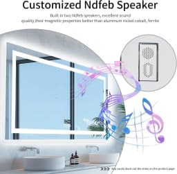 XXL Bathroom Mirror Smart LED Vanity Mirror Wall Mounted with Bluetooth, Digital Display, Back Front Lit,Anti Fog for Hotel Hall