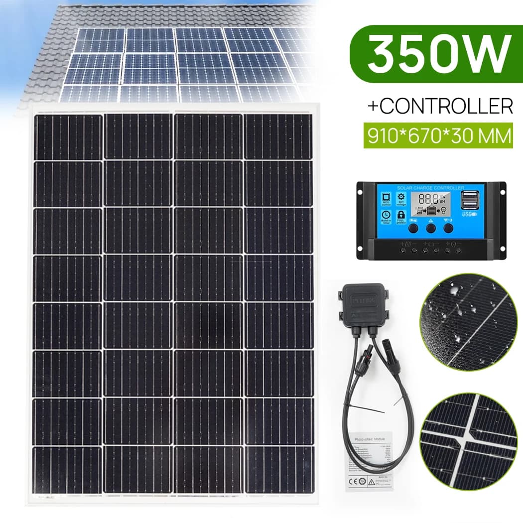 PORIYA 12V 350W Solar Panel Mono Home Caravan Camping Charging 20A Controller