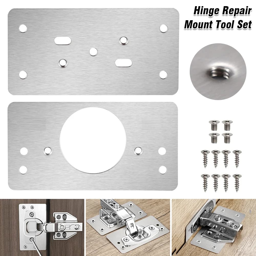 5 Sets NEW Hinge Repair Plate Rust-Resistant Steel Furniture Cupboard Repair Mount Tool