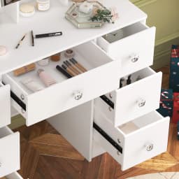 Teousev Modern Hollywood Makeup Vanity Desk with 7 Drawers & 10 Dimmable LED Lights, Large HD Mirror Dressing Table for Bedroom