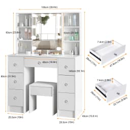 Teousev Modern Hollywood Makeup Vanity Desk with 7 Drawers & 10 Dimmable LED Lights, Large HD Mirror Dressing Table for Bedroom