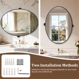 LUVODI Tilting Bathroom Mirror: 20”x28” Oval Black Pivot Mirror Wall Mounted Vanity Mrror