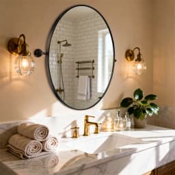 LUVODI Tilting Bathroom Mirror: 20”x28” Oval Black Pivot Mirror Wall Mounted Vanity Mrror
