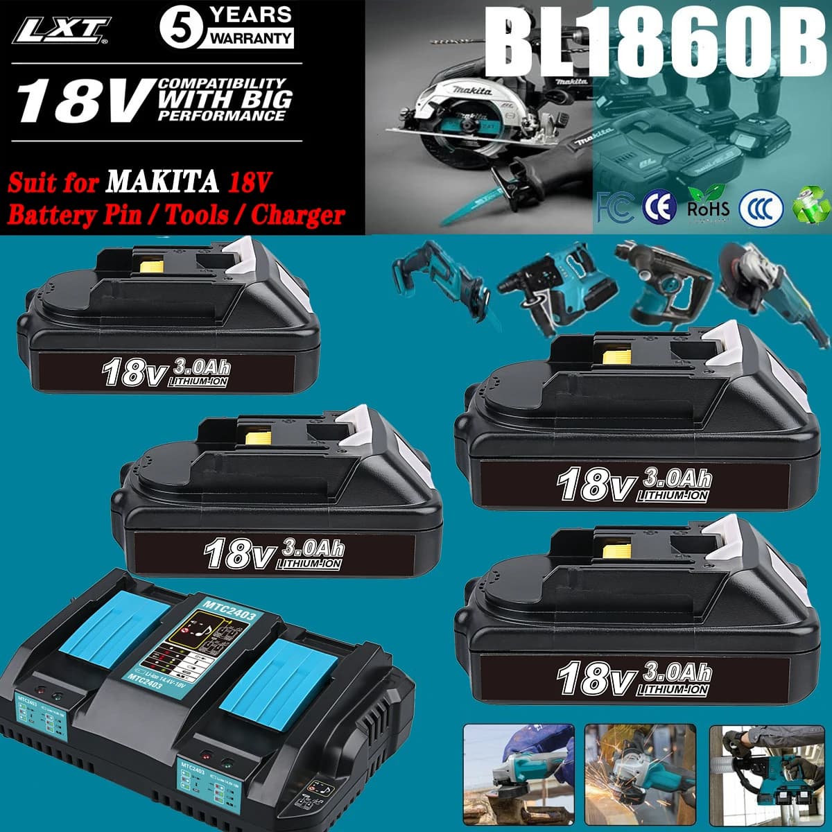 1/2/4Pcs 3.0Ah BL1830 Li-on Replace for Makita 18V Battery Pin BL1860 BL1815 BL1850 BL1890 LXT400 Tools and 3.5A DC18RD Charger
