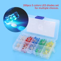 200Pcs 3mm 5mm Red Yellow White Green Blue Assortment Emitting LED Diodes Light Kit Set