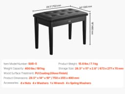 SucceBuy Piano Bench Keyboard Piano Chair w/ High-Density Padded Cushion & Storage Compartment Wooden Piano Bookcase Stool Seat