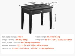 SucceBuy Piano Bench Keyboard Piano Chair w/ High-Density Padded Cushion & Storage Compartment Wooden Piano Bookcase Stool Seat