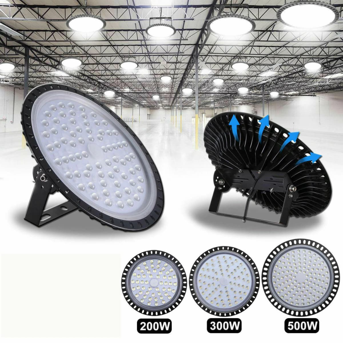 LED High Bay Light 200W 300W 500W Low Bay UFO Warehouse Industrial Lights with AU Plug For Garage Gym Factory Warehouse