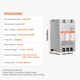 SucceBuy Digital Converter 5/ 7.5/ 10HP Single Phase to 3 Phase Converter Digital Phase Shifter for Residential Light Commercial