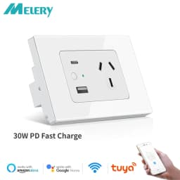 Melery Tuya WiFi Smart AU Plug Outlet Wall Socket Glass Panel USB Type-C PD 30W Fast Charge for Iphone Remote Alexa Google Home