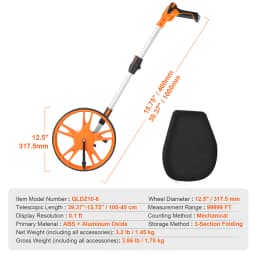 SucceBuy Measuring Wheel Telescoping Measure Wheel Measurement0-9,999m Back Bag Suitable for Lawn/Hard/Wood Road Measuring