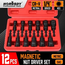 HORUSDY 12Pc Magnetic Nut Driver Set Metric & Imperial Socket Drill Bit Adaptor 1/4" Hex