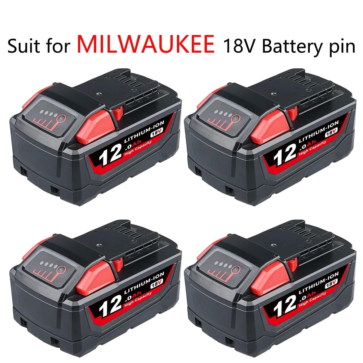 1/2/4P M18 12.0Ah 18V MAX Lithium-ion Battery Replace for Milwaukee 48-11-1810 48-11-1820 48-1100 Cordless Tools Battery pin
