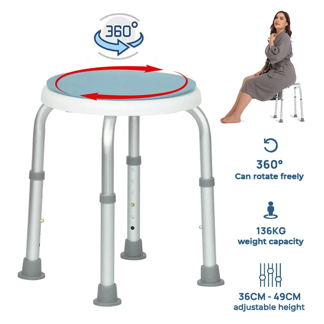 Adjustable Bath Shower Stool Height Adjustable Chair Seat Rotating Swivel Round