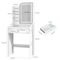 Black Modern Vanity Set with Led Bulbs Lighted Mirror, 1 Drawer, 3 Color Dimmable, Easy Assembly Bedroom Makeup Desk