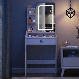 Black Modern Vanity Set with Led Bulbs Lighted Mirror, 1 Drawer, 3 Color Dimmable, Easy Assembly Bedroom Makeup Desk