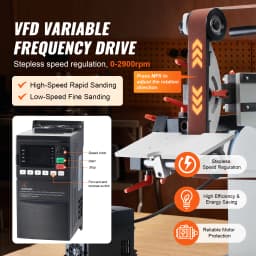 SucceBuy Belt Grinder Sander Variable Speed Belt Polisher with VFD 1500 W Knife Sharpener Grinding Moulds & 3PCS Sanding Belts
